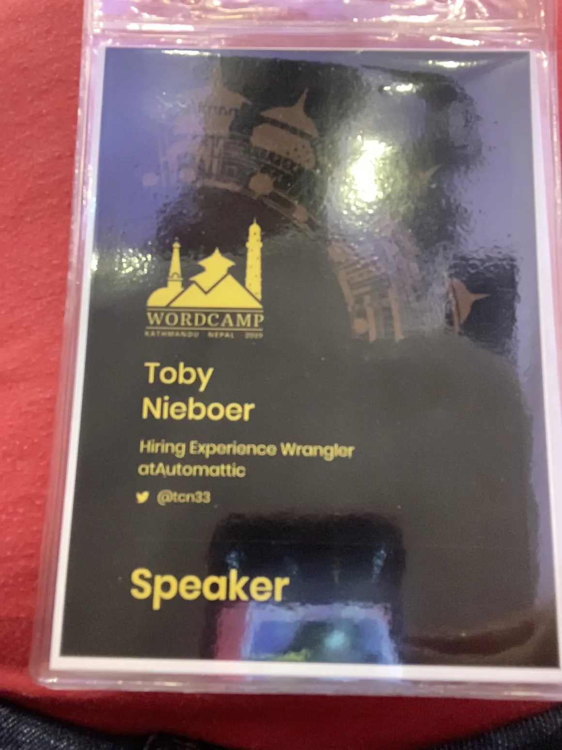 A speaker badge