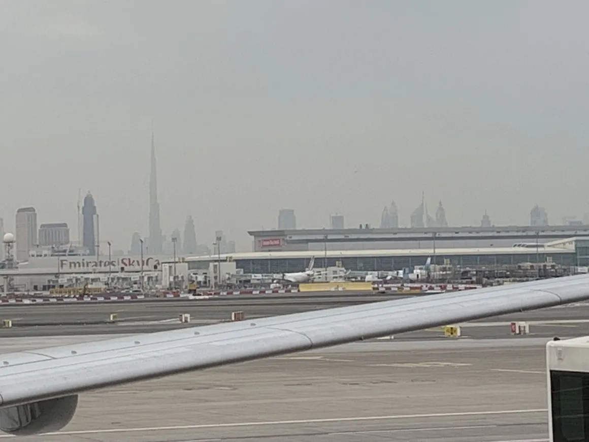 A view of the Dubai skyline in the distance