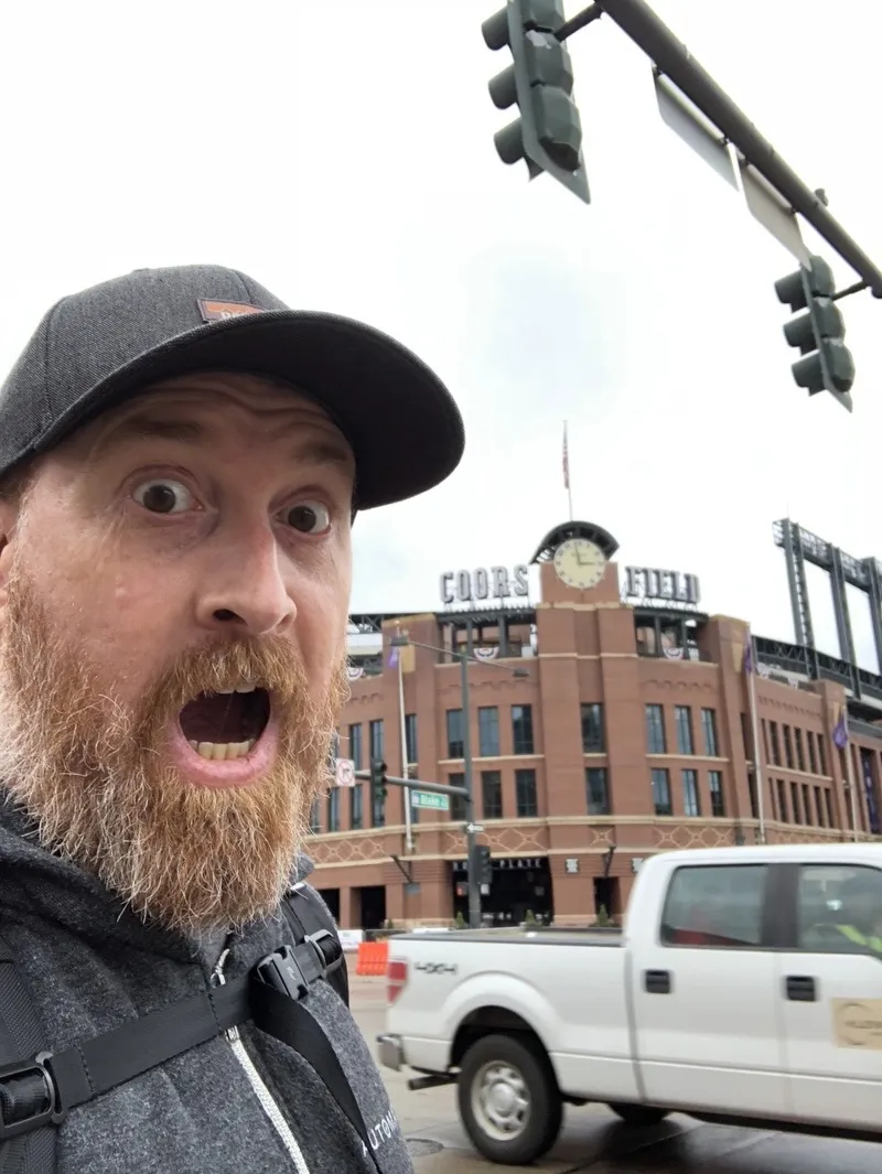 A surprised man across from Coors Field in Denver