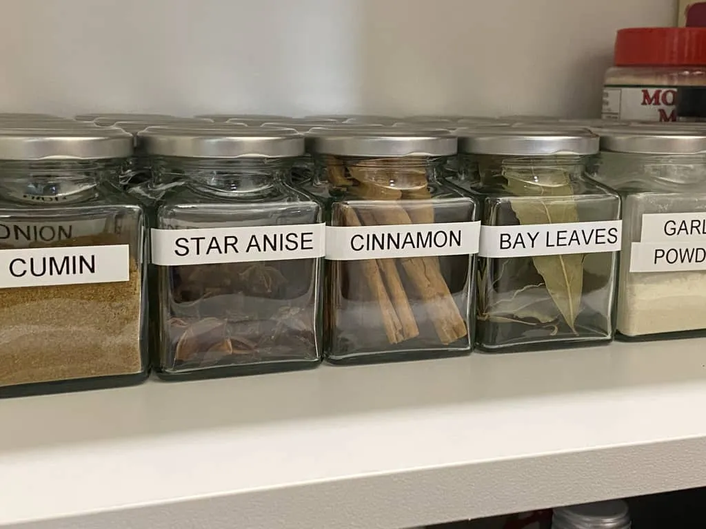 Labeled spice jars