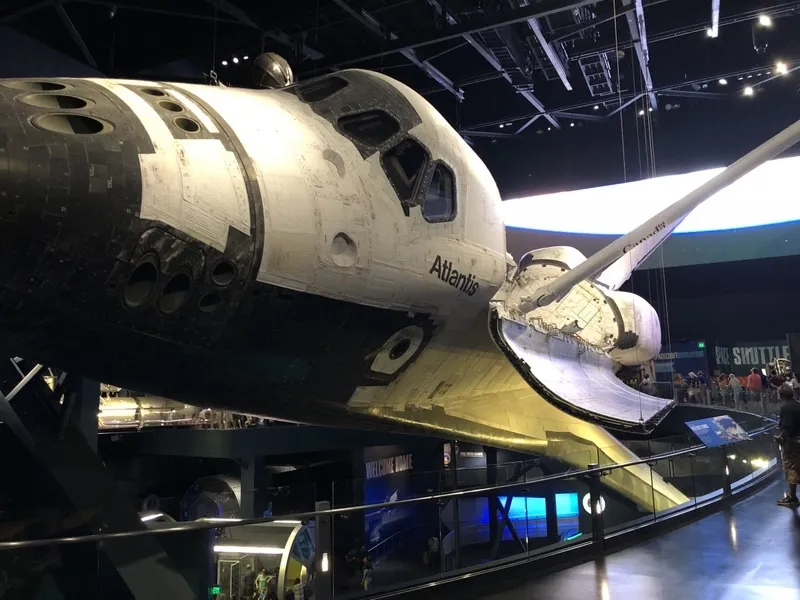 A space shuttle on display in a museum