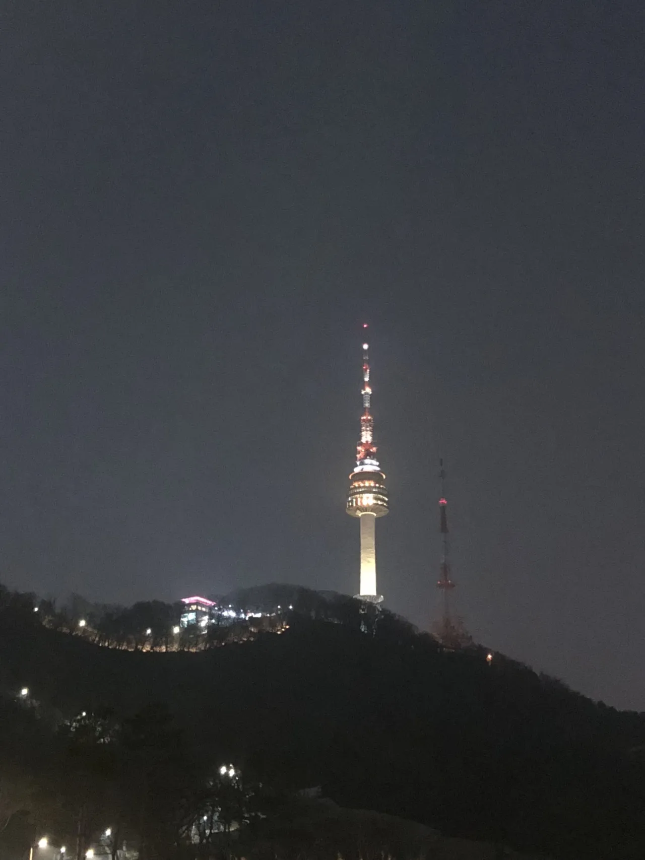 A tower at night time